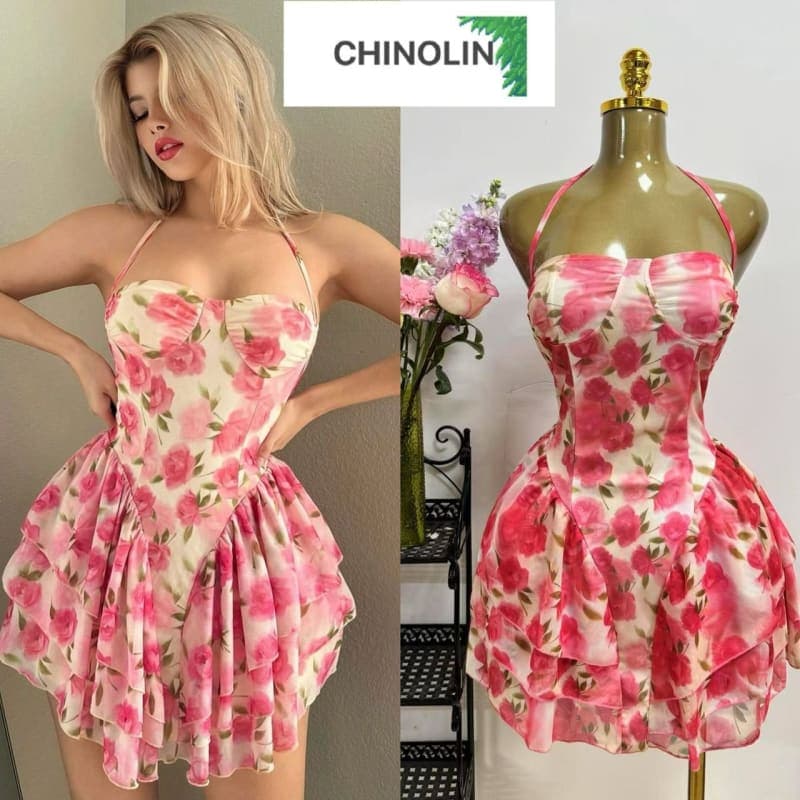 long-sleeve jumpsuit & Pink floral halter dress